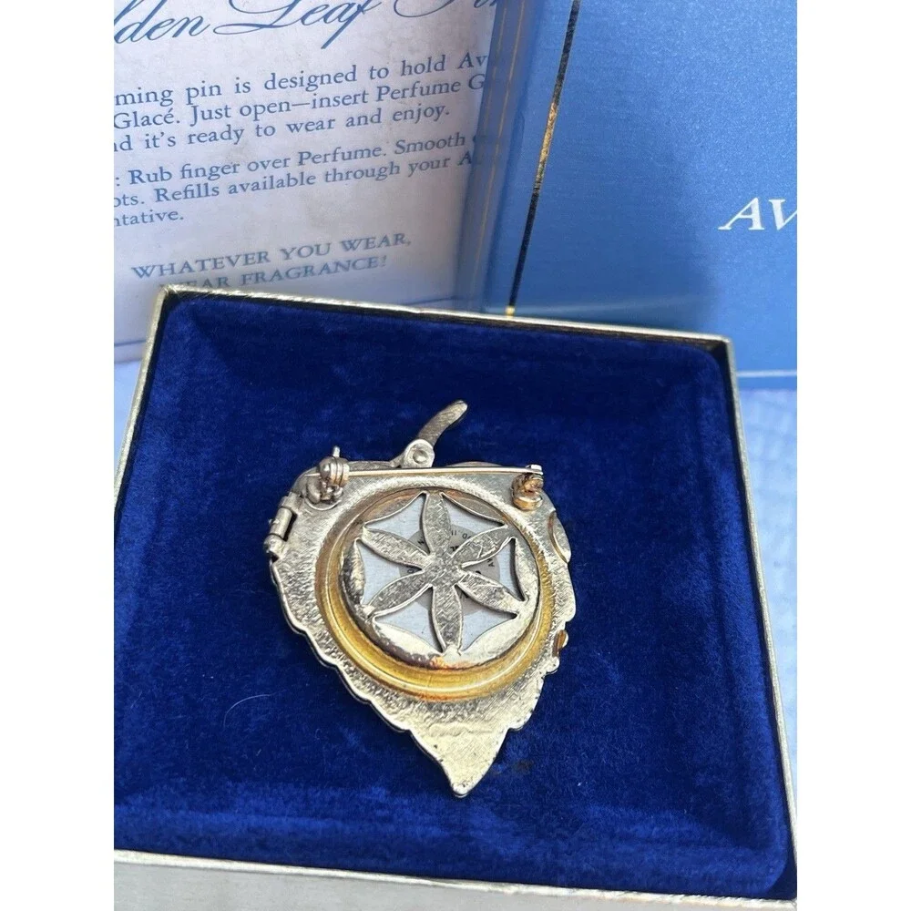 1969 Vintage NIB Mint & Full! Avon Solid Perfume Glace Leaf Faux Pearl Brooch